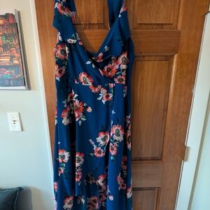 by & by Teal Floral Cowl Neck Maxi Dress